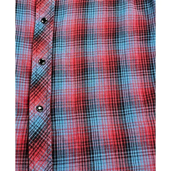 Salt Valley Size Medium Men's Red Black Blue Check Pearl Snap Long Sleeve Shirt - Picture 7 of 11